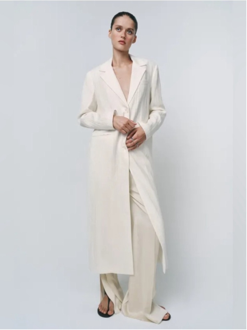 Zara Bloggers ZW Collection Linen Classic Long Frock Blazer Coat